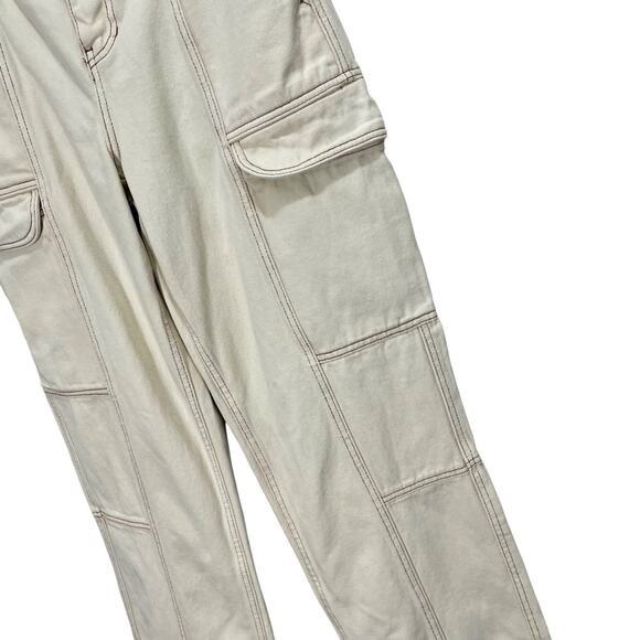 PacSun Elastic Waist White Bone Cargo Denim Pants Mid Rise Size Medium - Picture 4 of 16